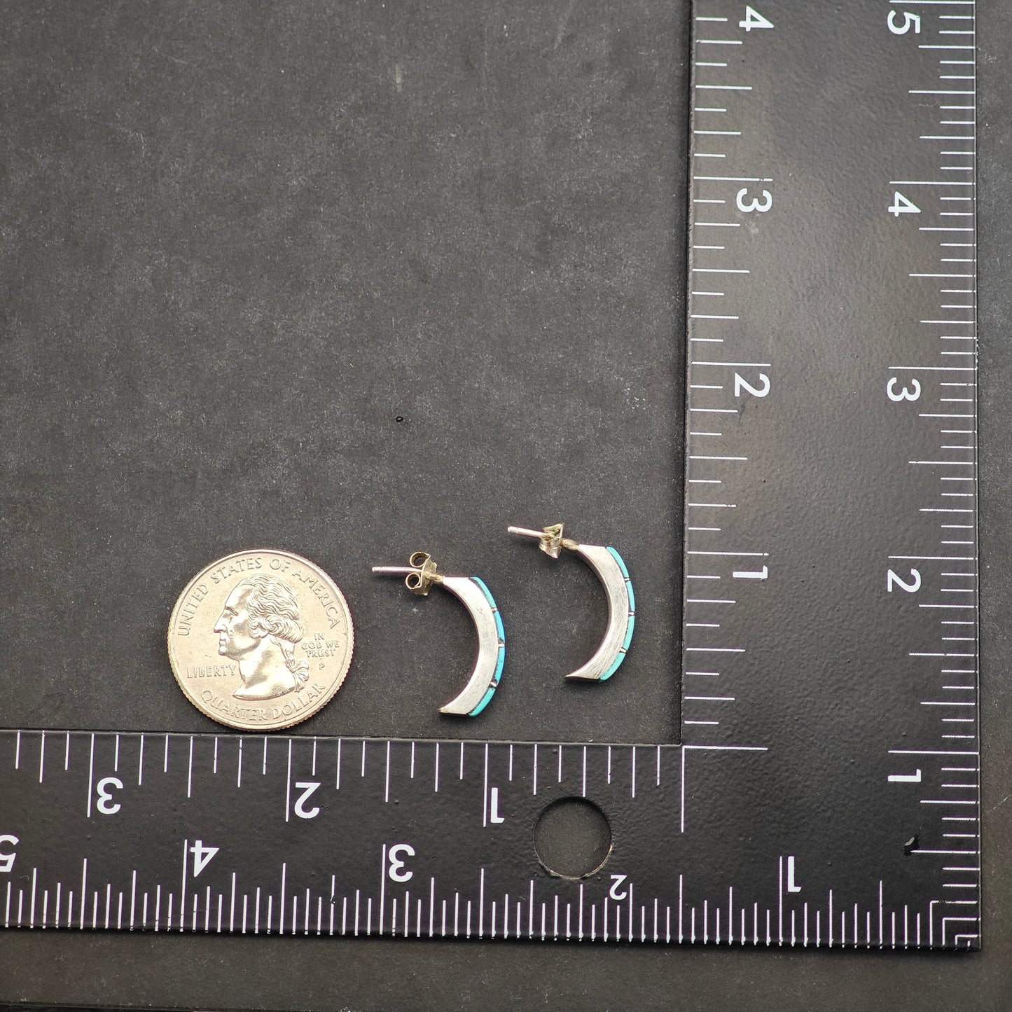 Vintage Turquoise Inlay Sterling Silver Stud Earrings ER2976