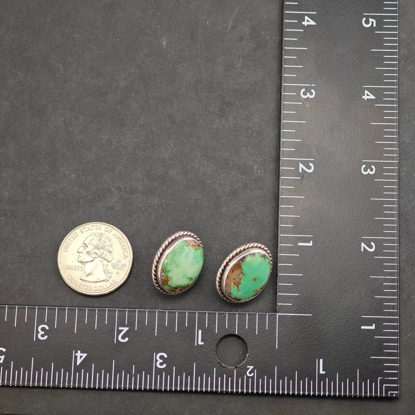 Vintage Green Turquoise Oval Sterling Silver Stud Earrings ER2978