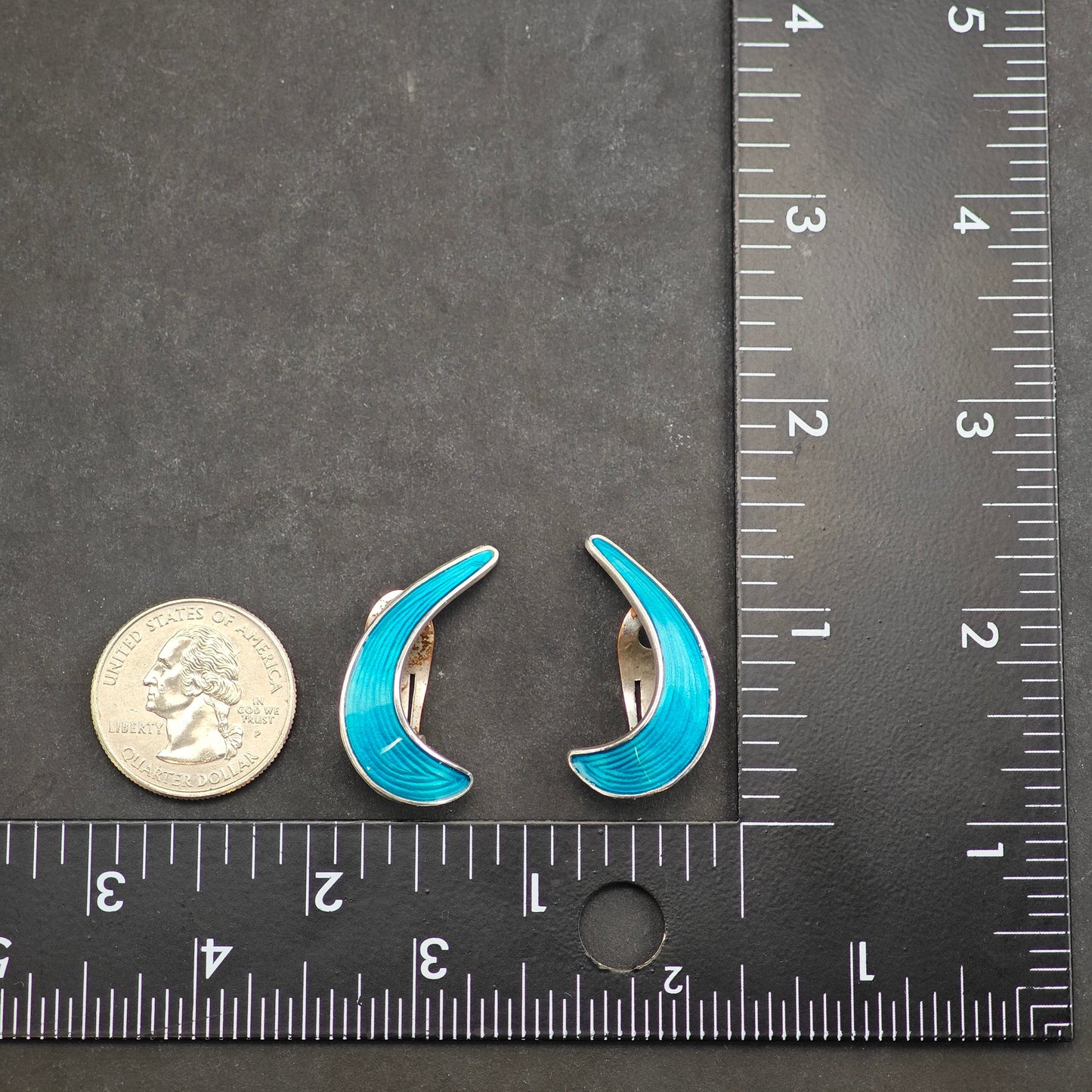 Vintage Norway Blue Enamel Sterling Silver Clip On Earrings ER2979