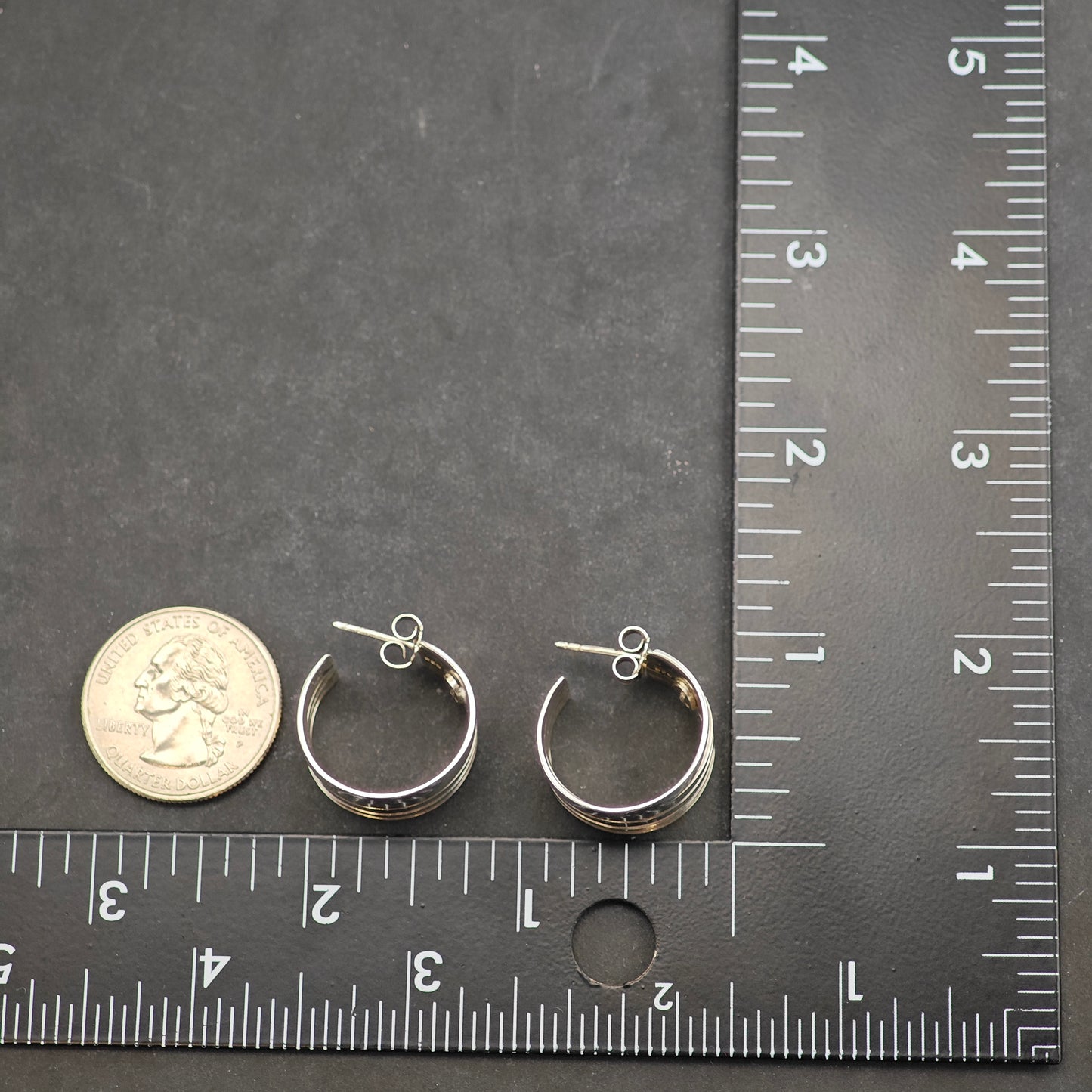 Vintage Designer Wide Hoop Modernist Sterling Silver Hoop Stud Earrings ER2984