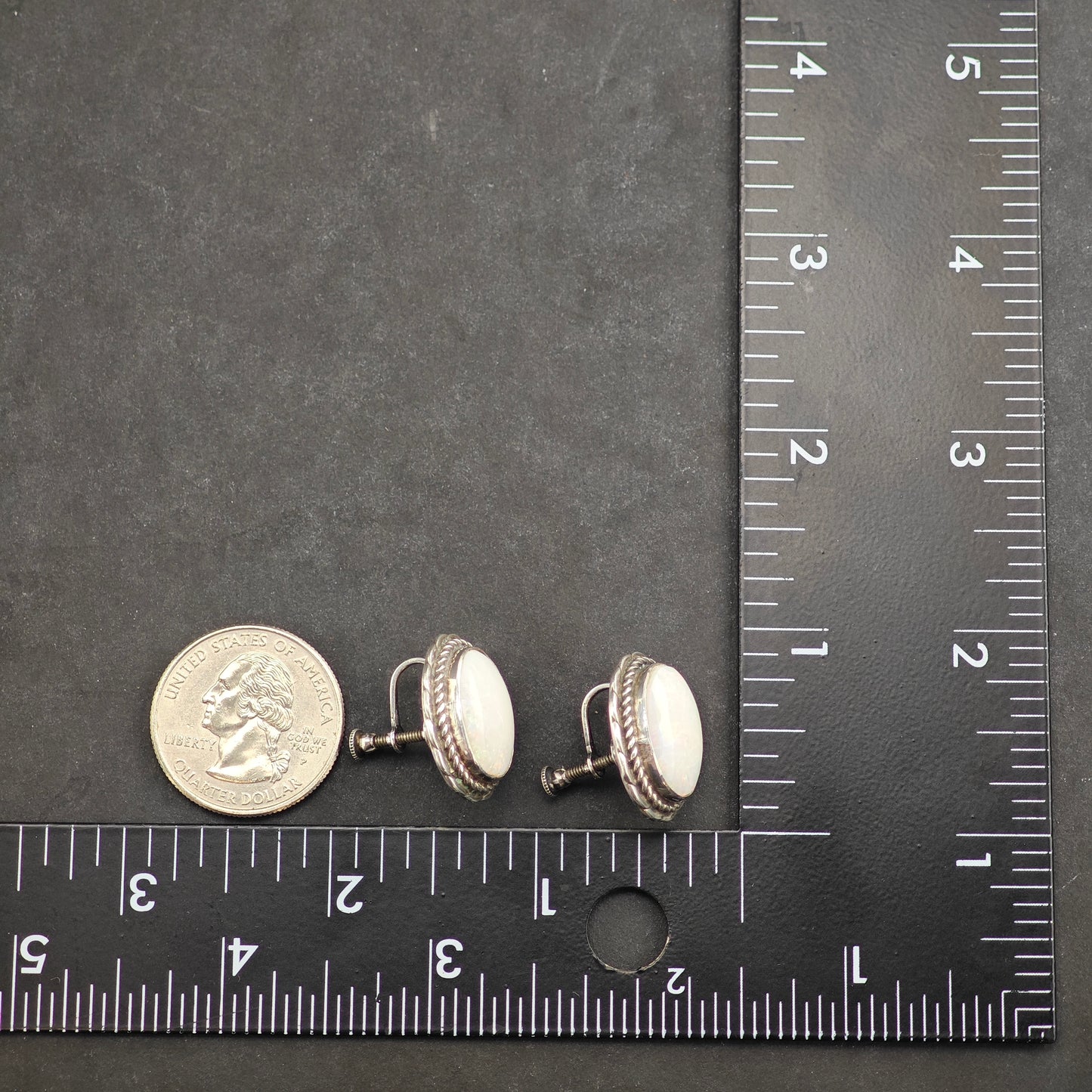 Vintage Native American White Lab Opal Sterling Silver Screwback Earrings ER2991