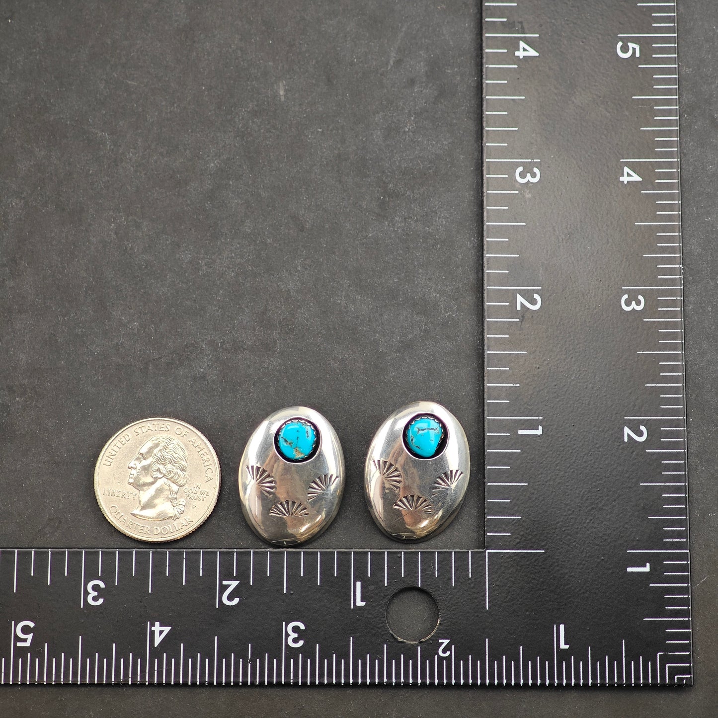 Vintage Native American Turquoise Shadowbox Sterling Silver Stud Earrings ER2993