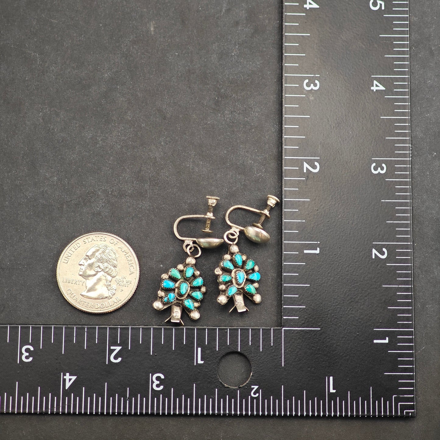 Choice of Vintage Zuni Turquoise Cluster Sterling Silver Screw Back /Dangle Earrings ER2994