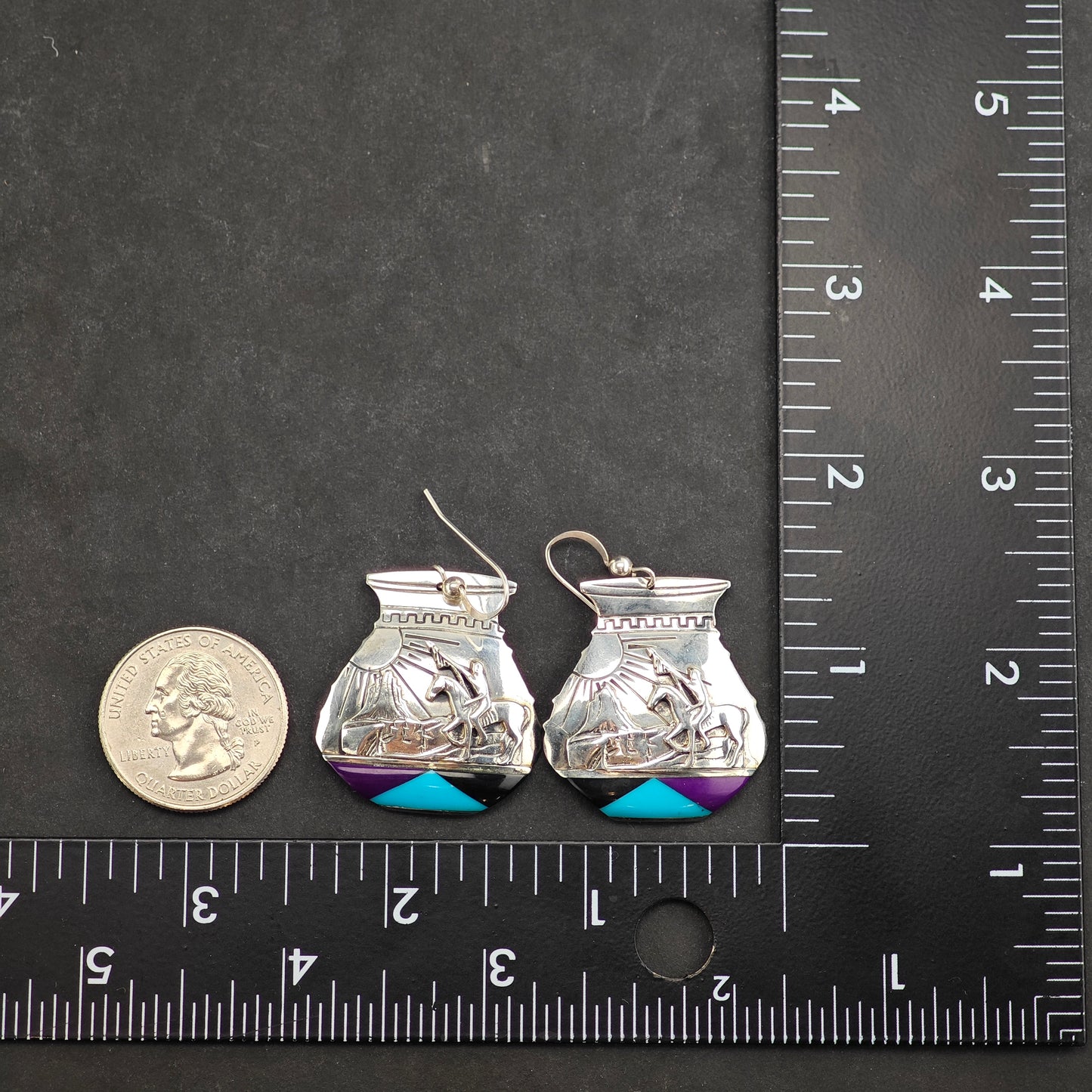 Vintage SW Multi-Stone Landscape Sterling Silver Hook/Dangle Earrings ER3010