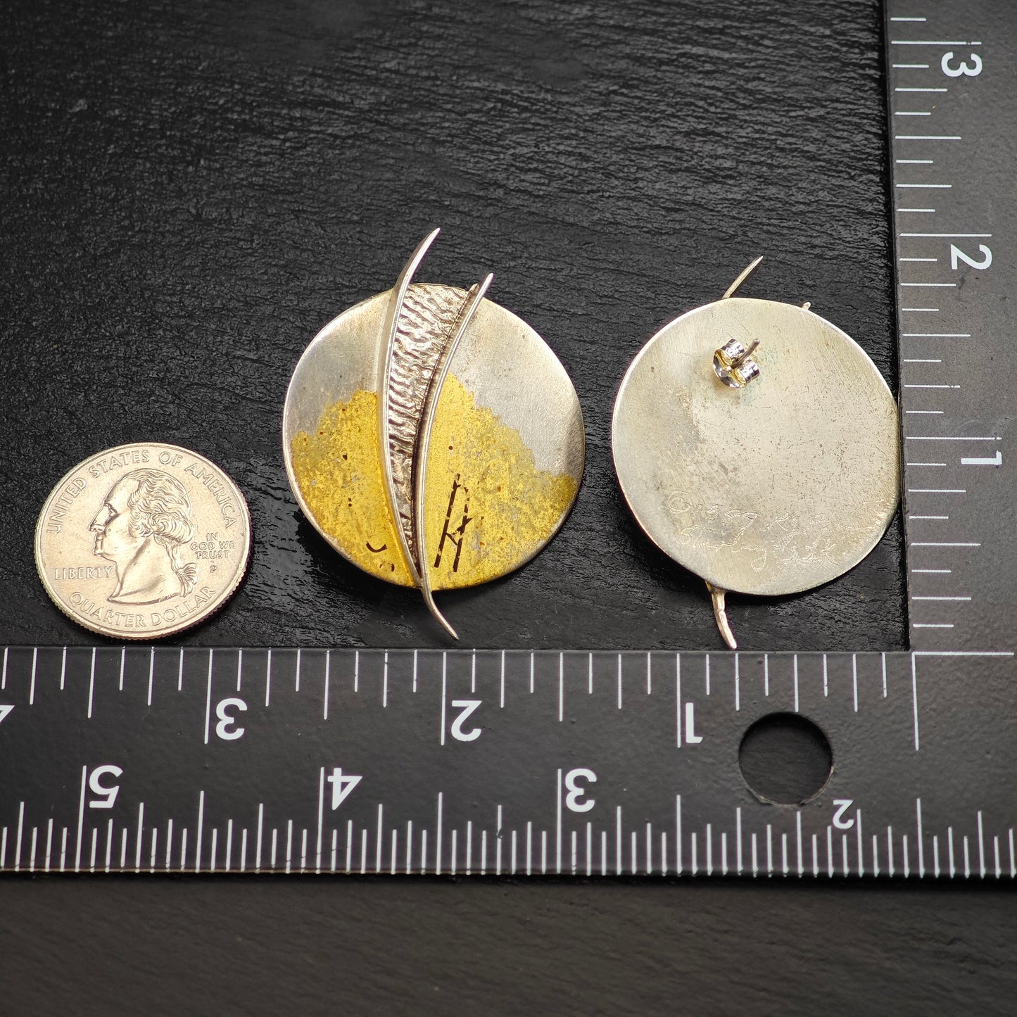 Vintage Artist Made 22k Gold Wash Sterling Silver Pos Earrings ER3080
