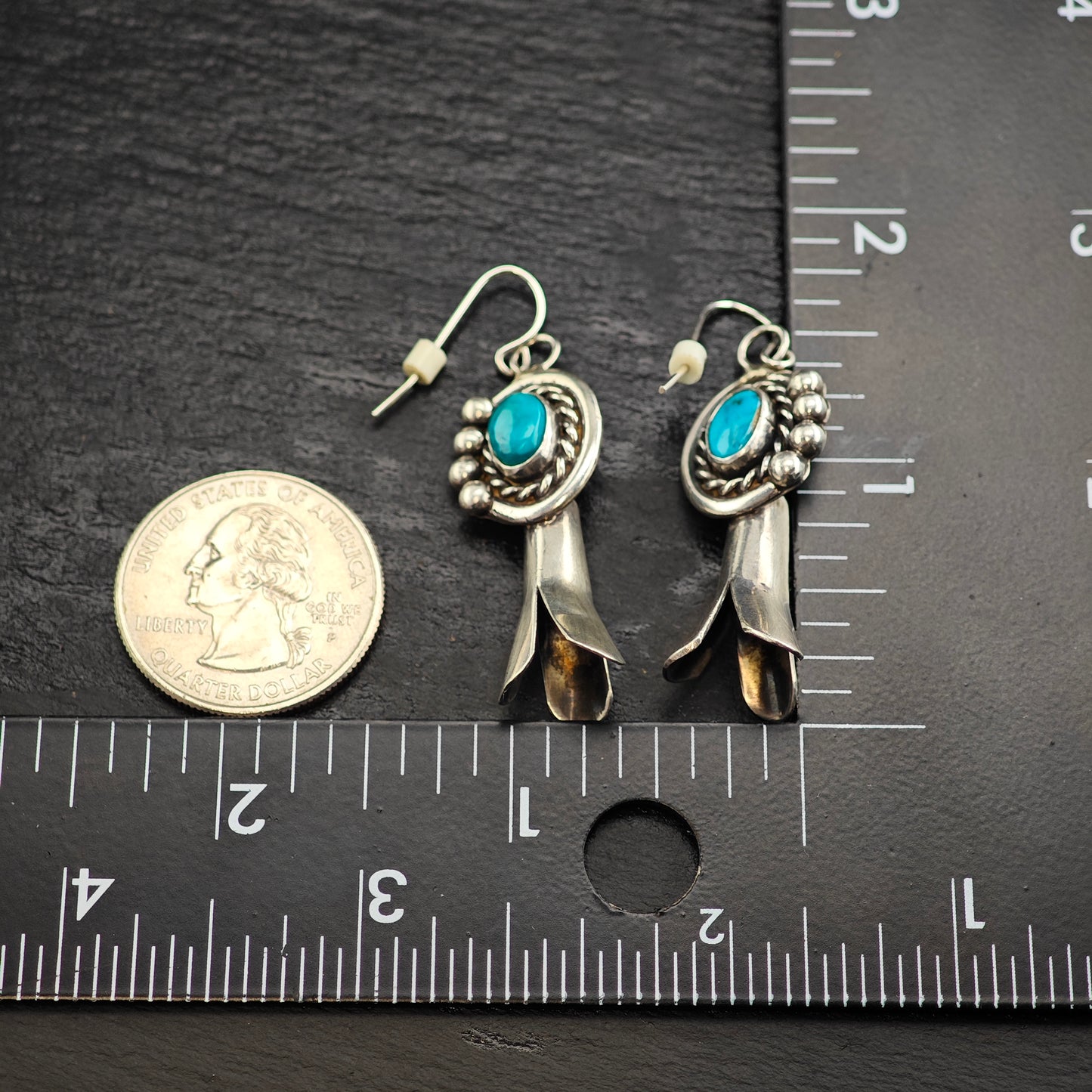 Choice of Native American Squash Blossom Turquoise Sterling Silver Earrings