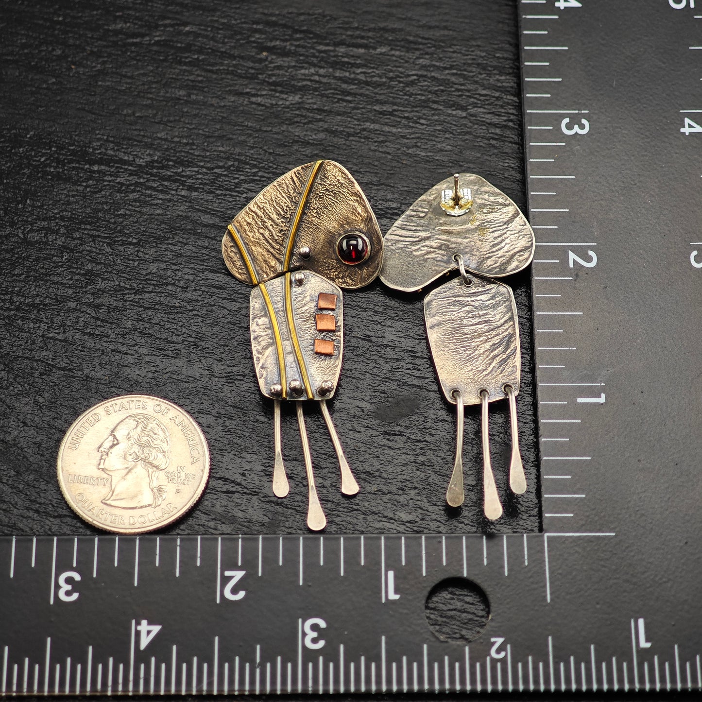 Artist Made Mixed Metal Sterling Silver Stud/Dangle Earrings ER3084