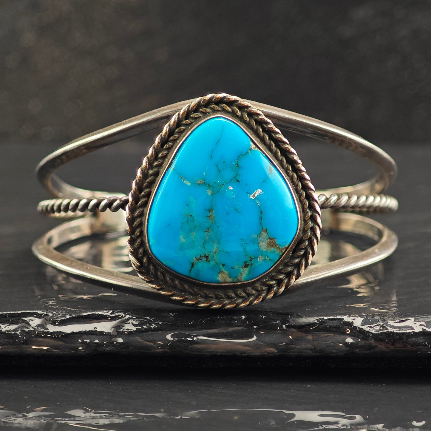 Vintage SW Blue Turquoise Teardrop Sterling Silver Cuff Bracelet 6 1/4" BR3055