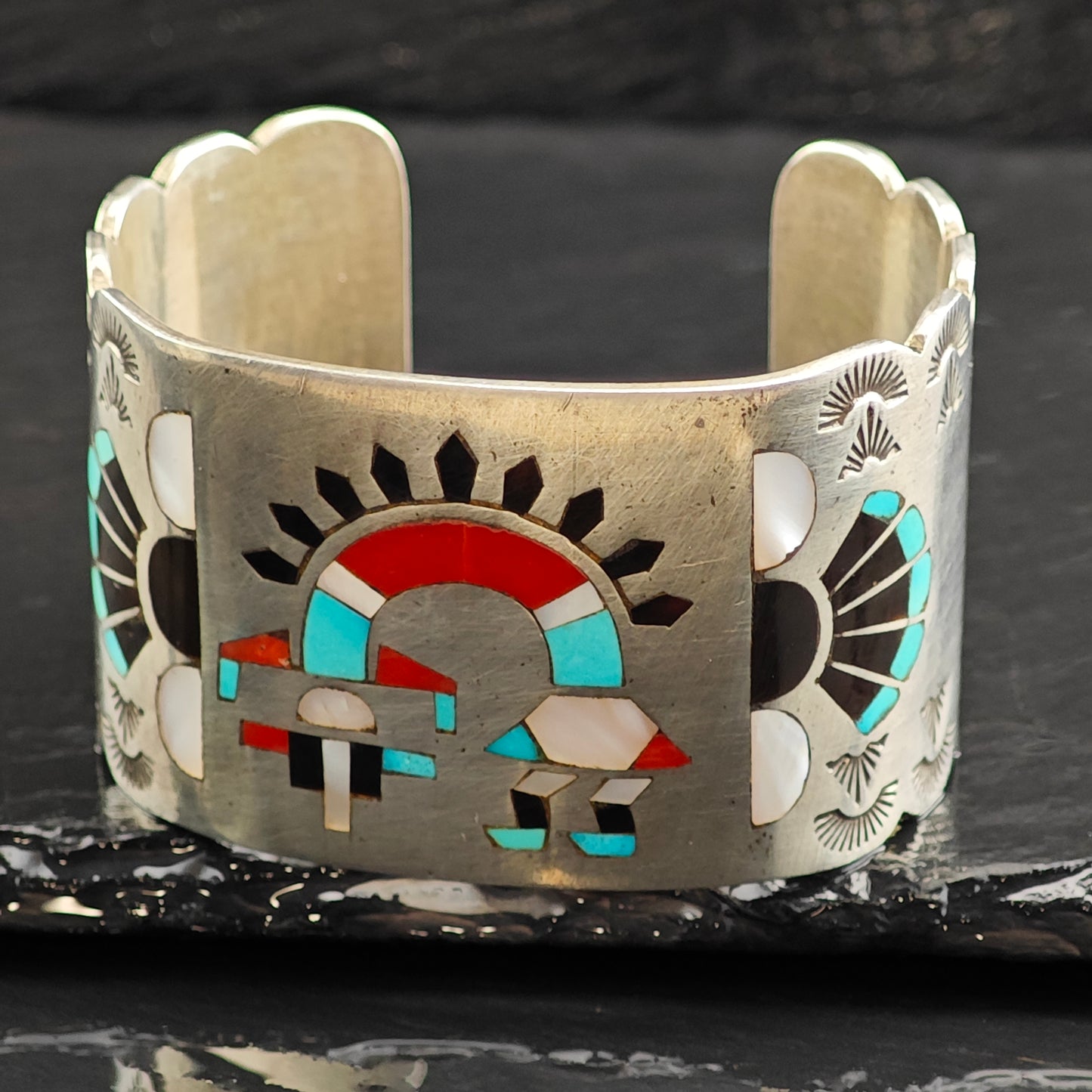 Vintage Fred Natachu Zuni Inay Sterling Silver Cuff Bracelet 6" BR3059