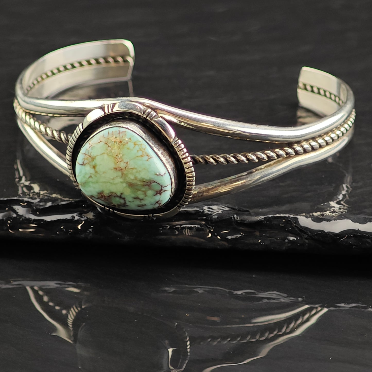 Navajo Dry Creek Turquoise Sterling Silver Cuff Bracelet 6 3/4" BR3062
