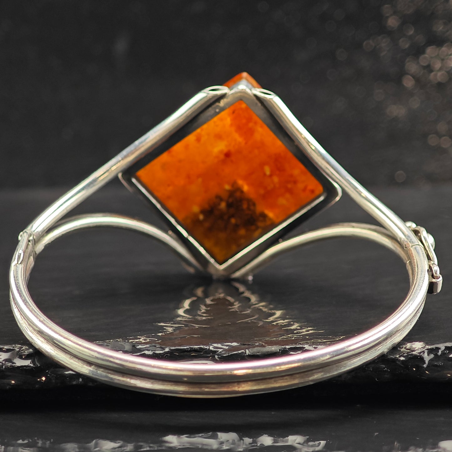 Amber Inlay Sterling Silver Cuff Bracelet 7" BR3069