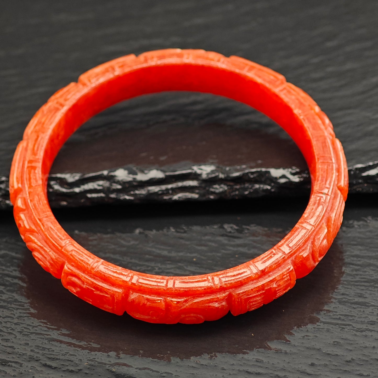 Carved Red Jade Bangle Bracelet 7" BR3071