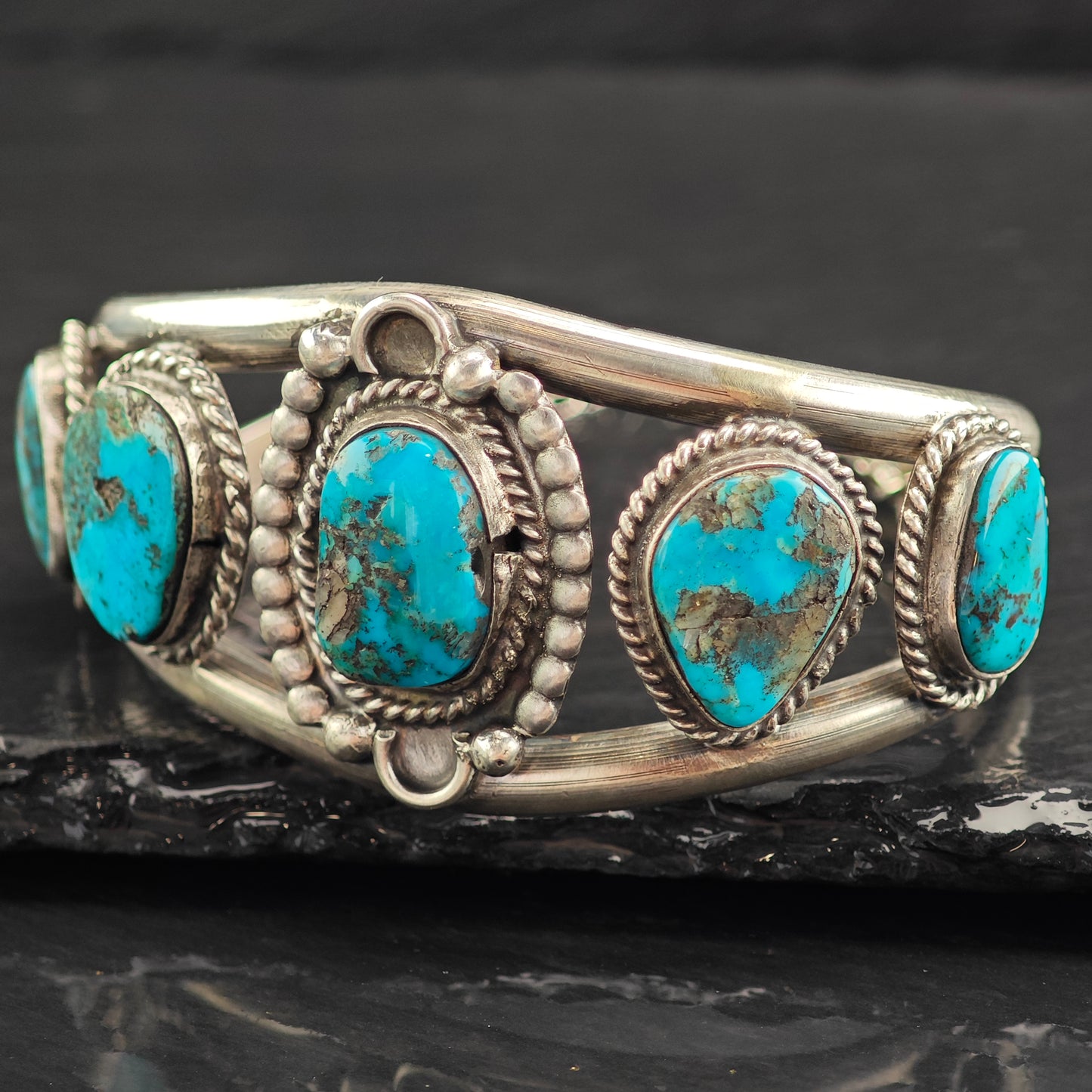Vintage SW 5 Stone Turquoise Sterling Silver Cuff Bracelet 6 1/2" BR3075