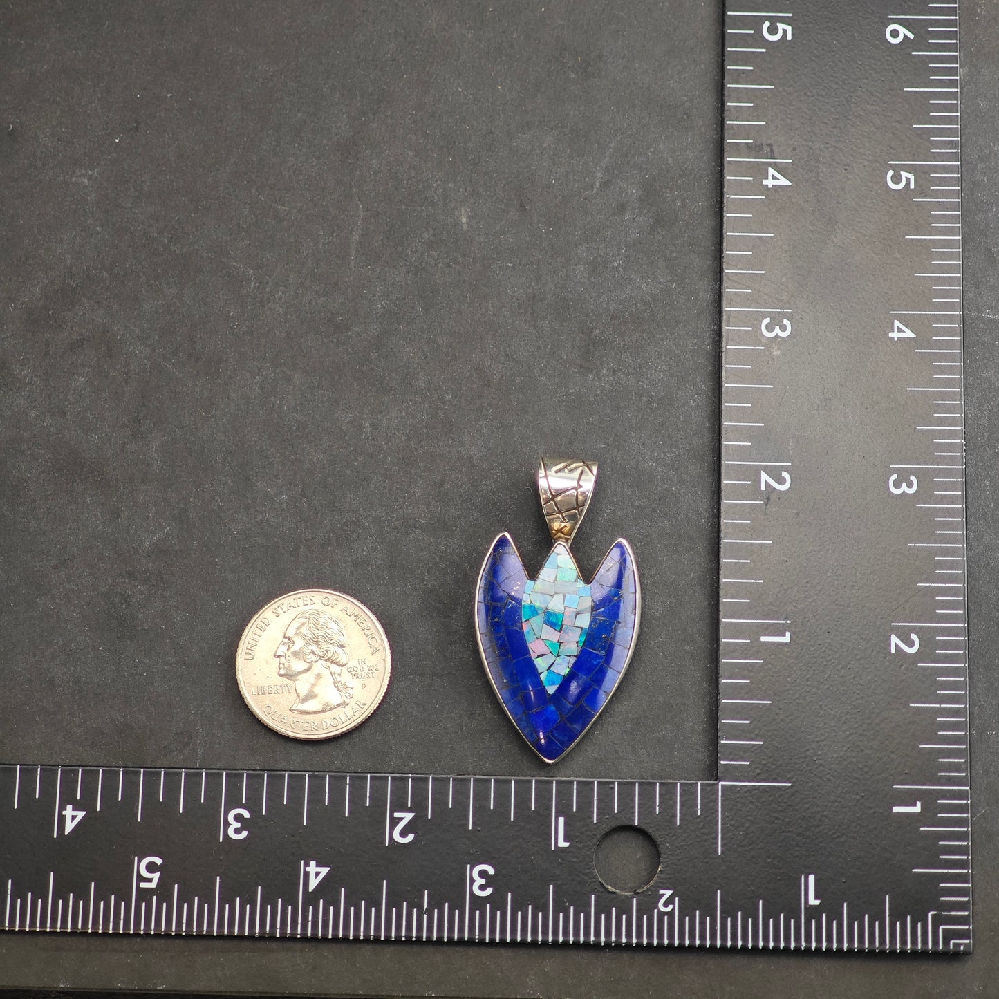 Opal & Lapis Arrowhead Sterling Silver Pendant P2998