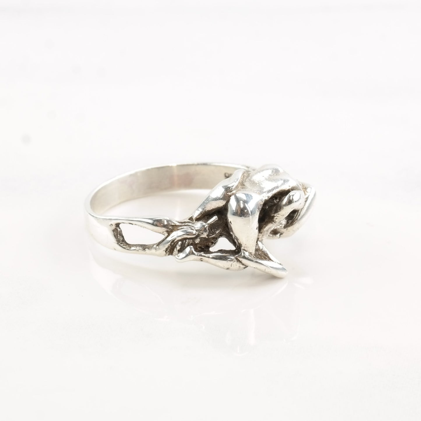 Vintage Modernist Silver Ring Abstract Love People Sterling Size 7 3/4