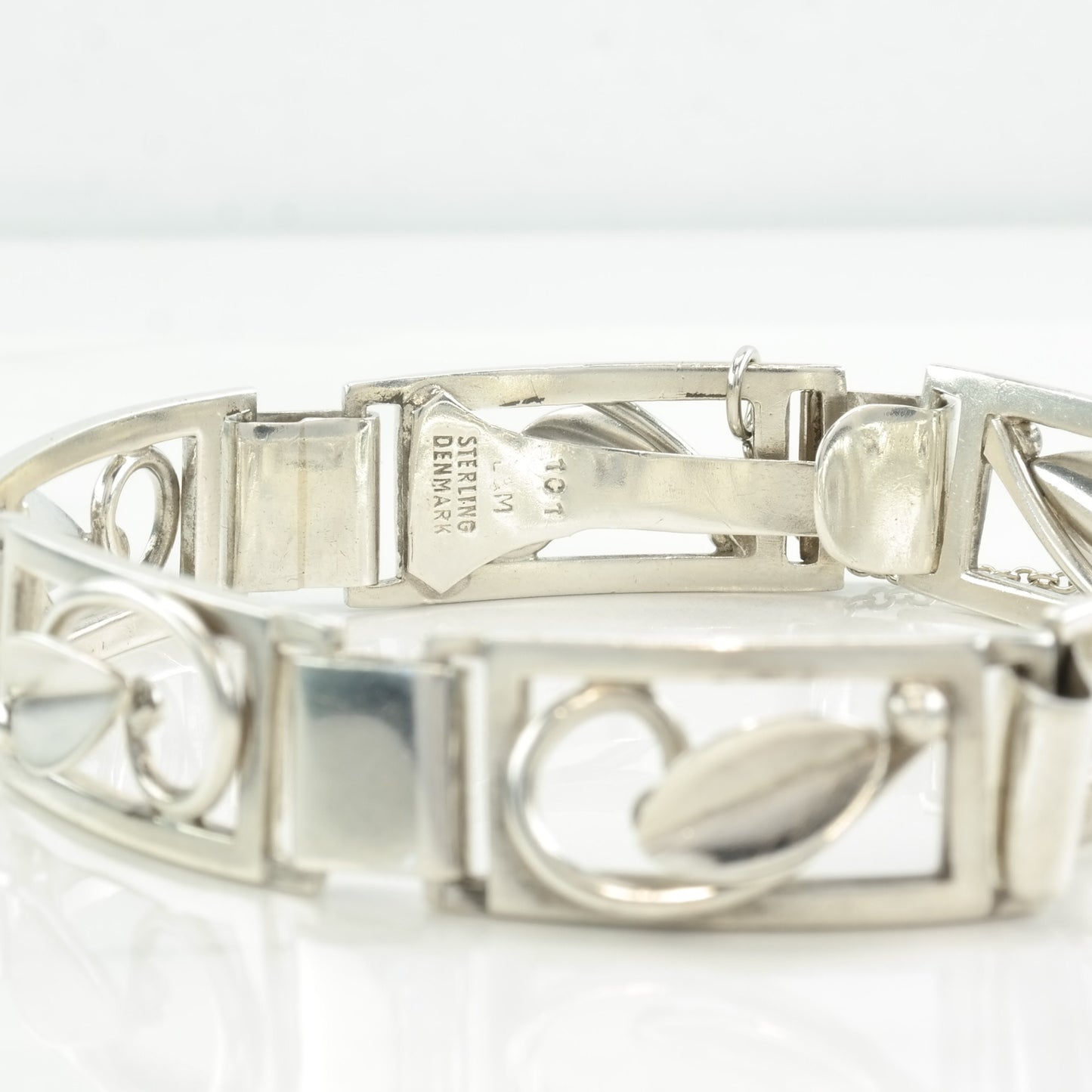 Antique Danish Sterling Silver Link Bracelet Leaf
