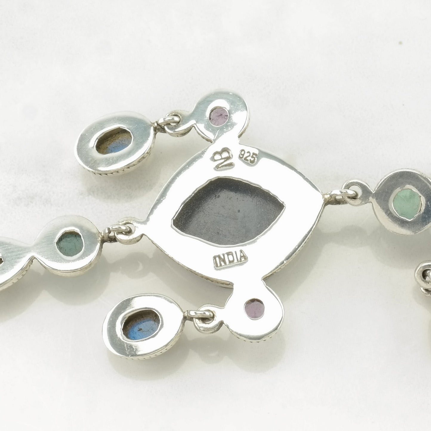 Nicky Butler Dangle Necklace Sterling Silver Purple, Green Labradorite, Amethyst, Druzy