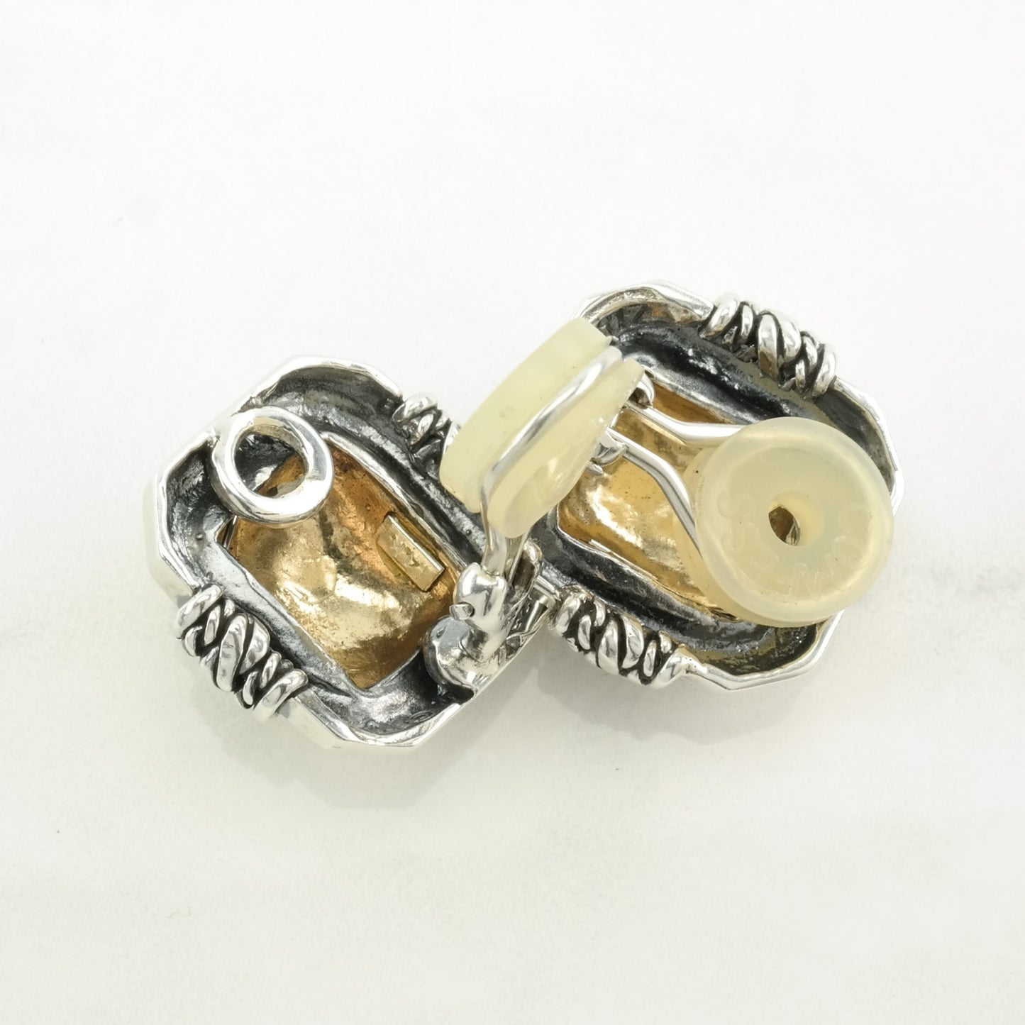 Vintage Sterling Silver 14K Gold Hammered Earrings | 925 Clip-Ons | 1990s | Riz