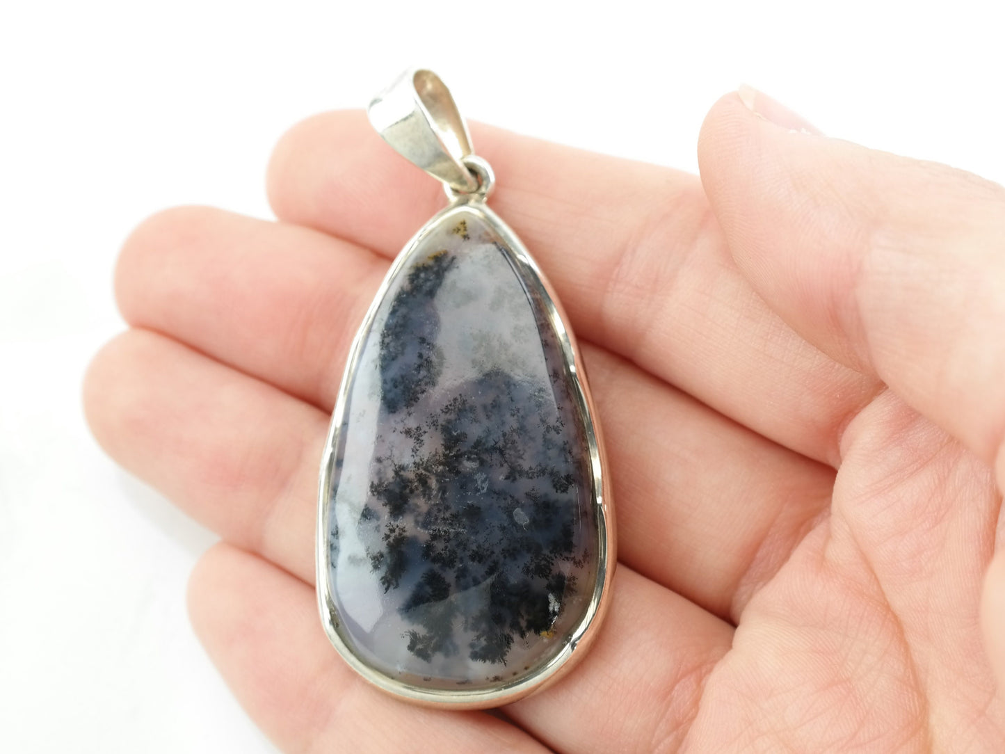 Dendritic Agate Oval Pendant Sterling Silver