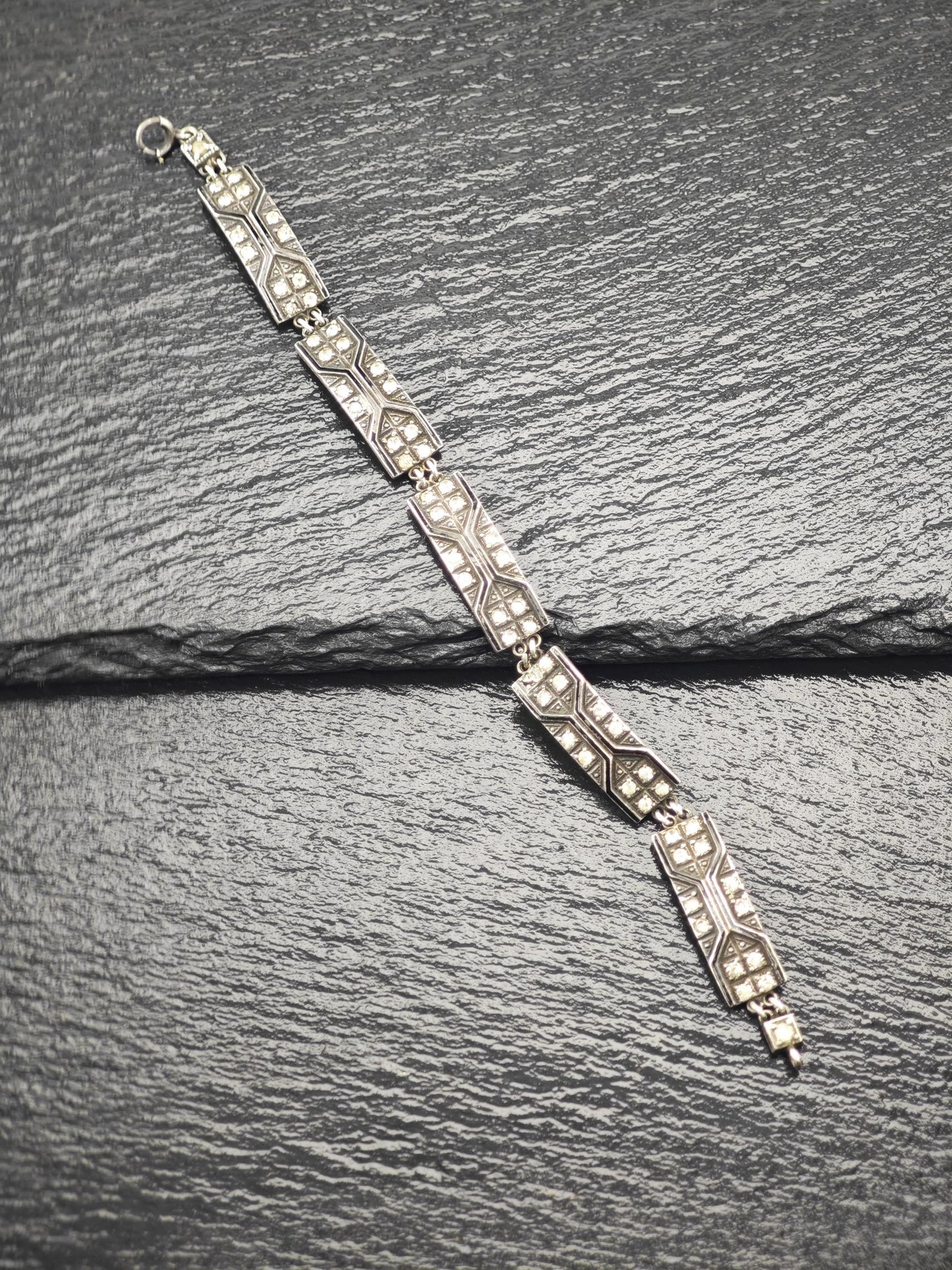 Antique Art Deco Enamel Paste Bracelet Sterling Silver