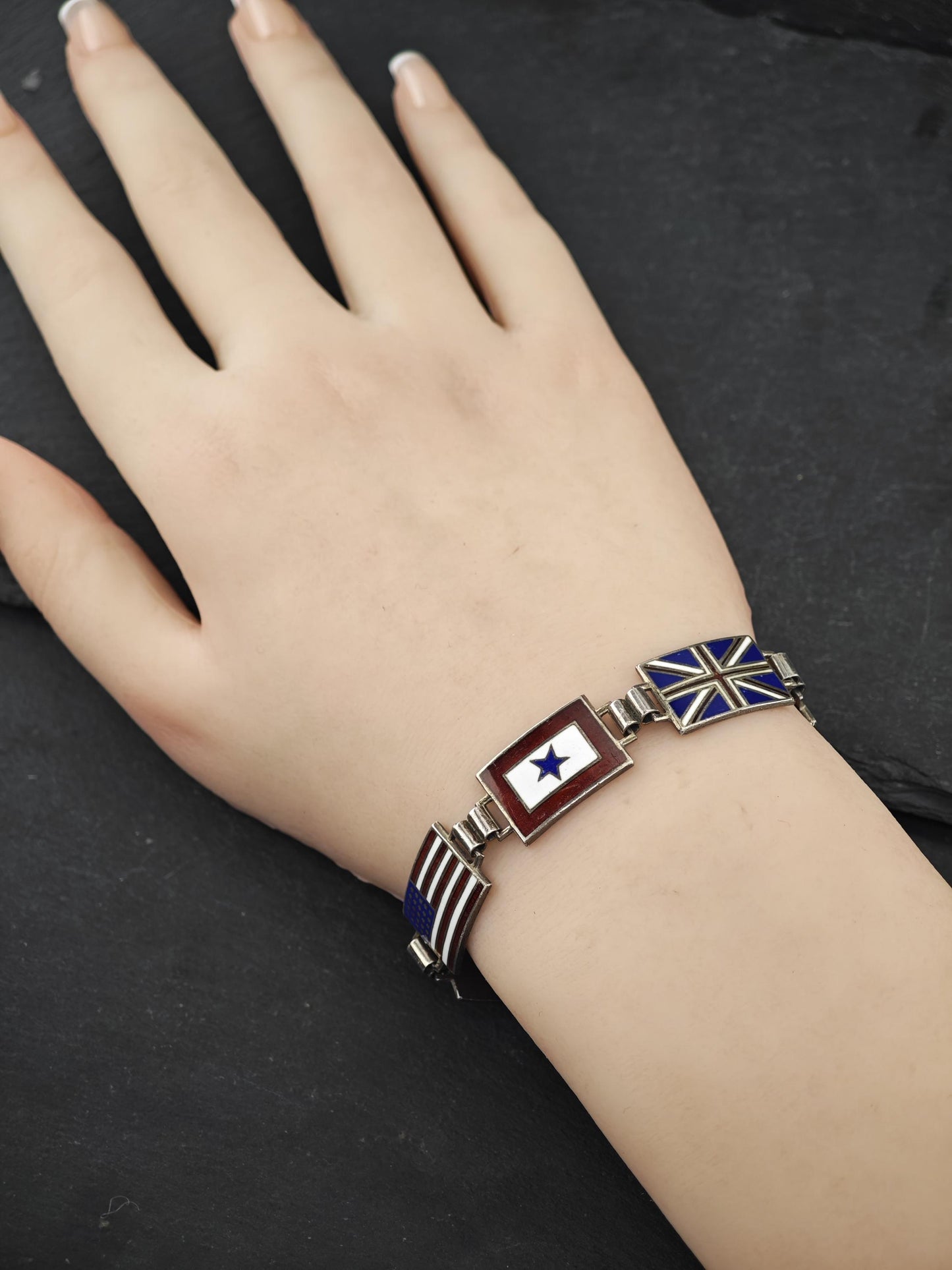Vintage Enamel WWII Bracelet Sterling Silver
