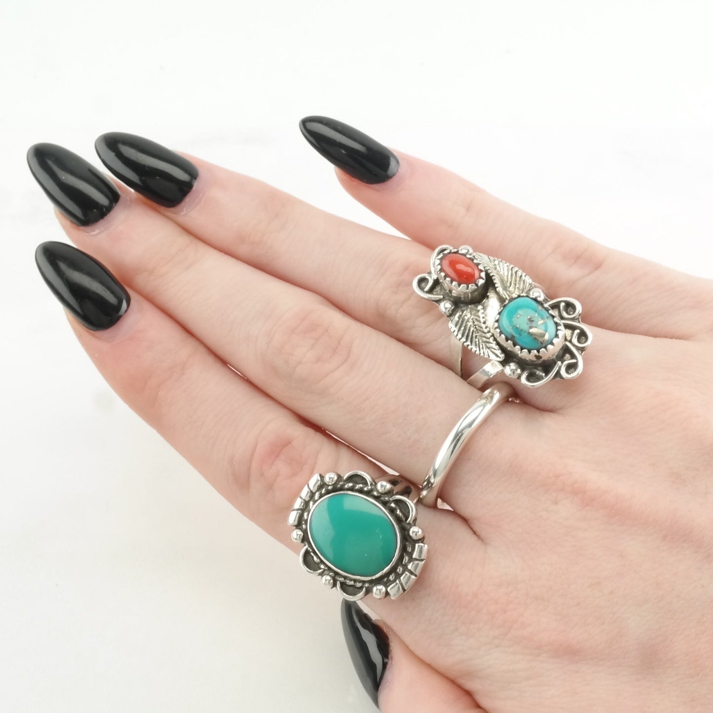 Vintage Southwest Silver Ring Turquoise Sterling Blue Size 6 1/2