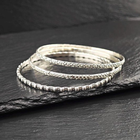 Choice of Stackable Repousse, Bangle Bracelet Sterling Silver