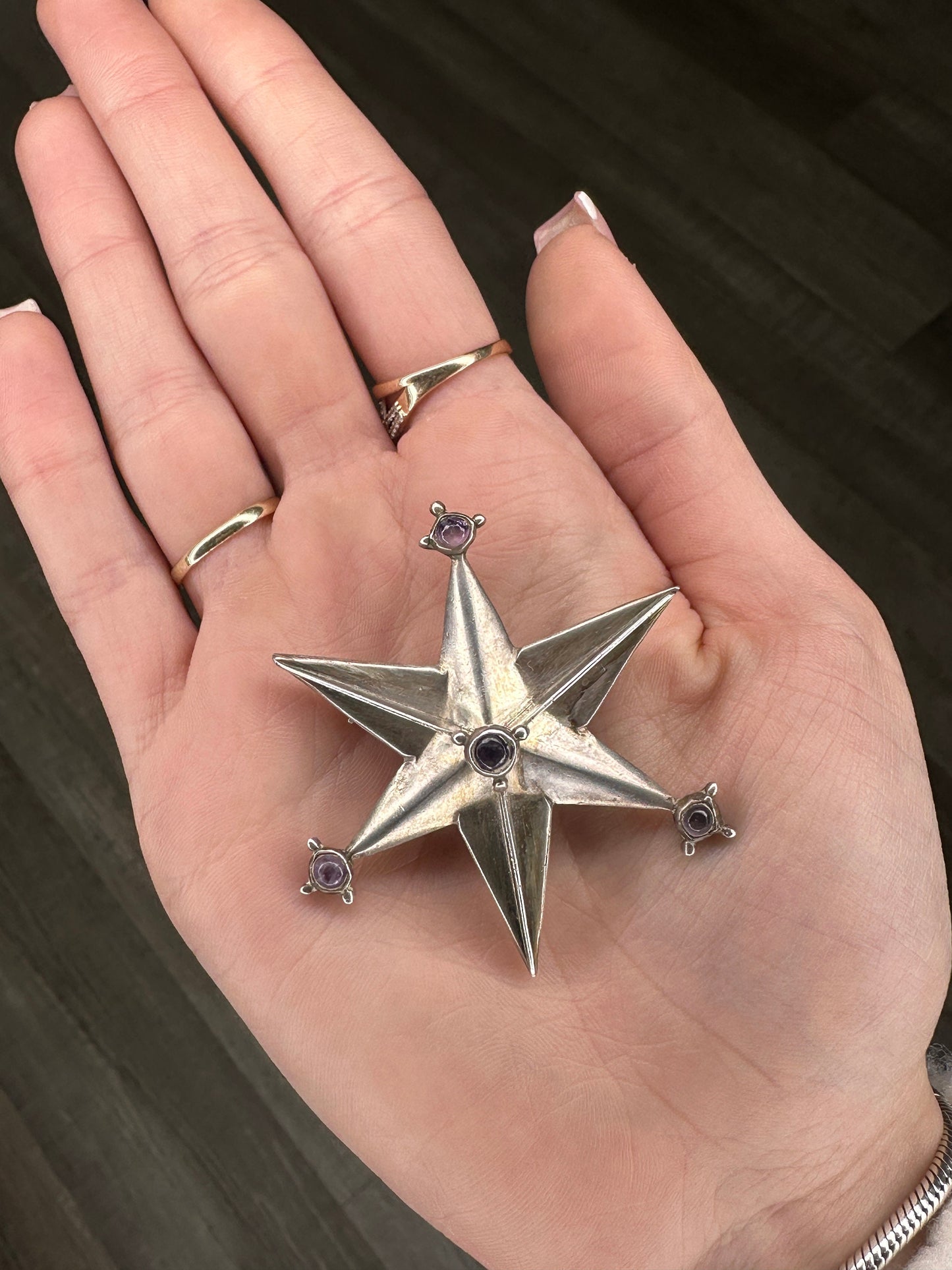 Spratling Taxco Silver Brooch 6 point Star Amethyst Sterling