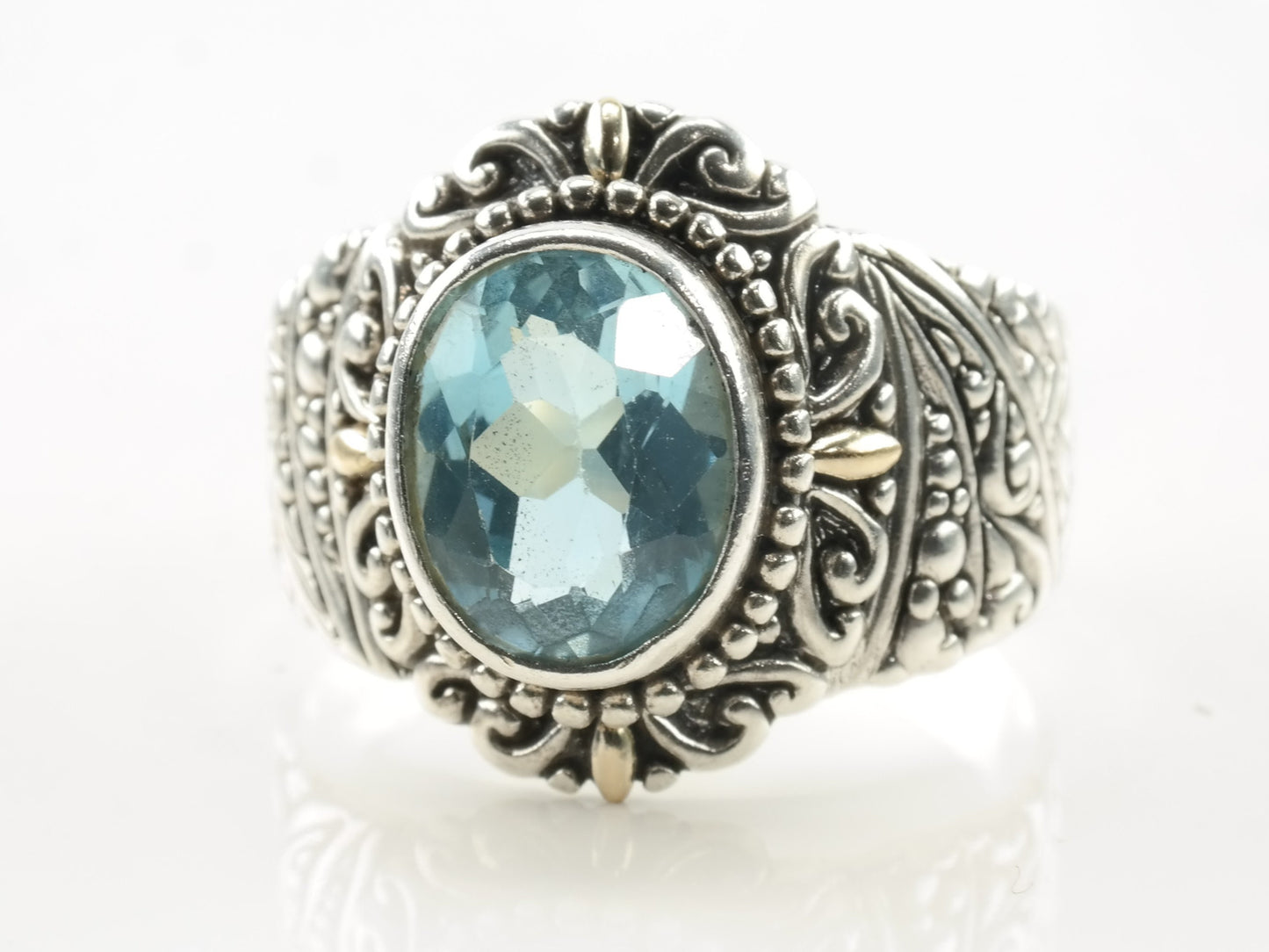Vintage Robert Manse Silver Ring Topaz 18k Gold Accent Sterling Size 11 1/4