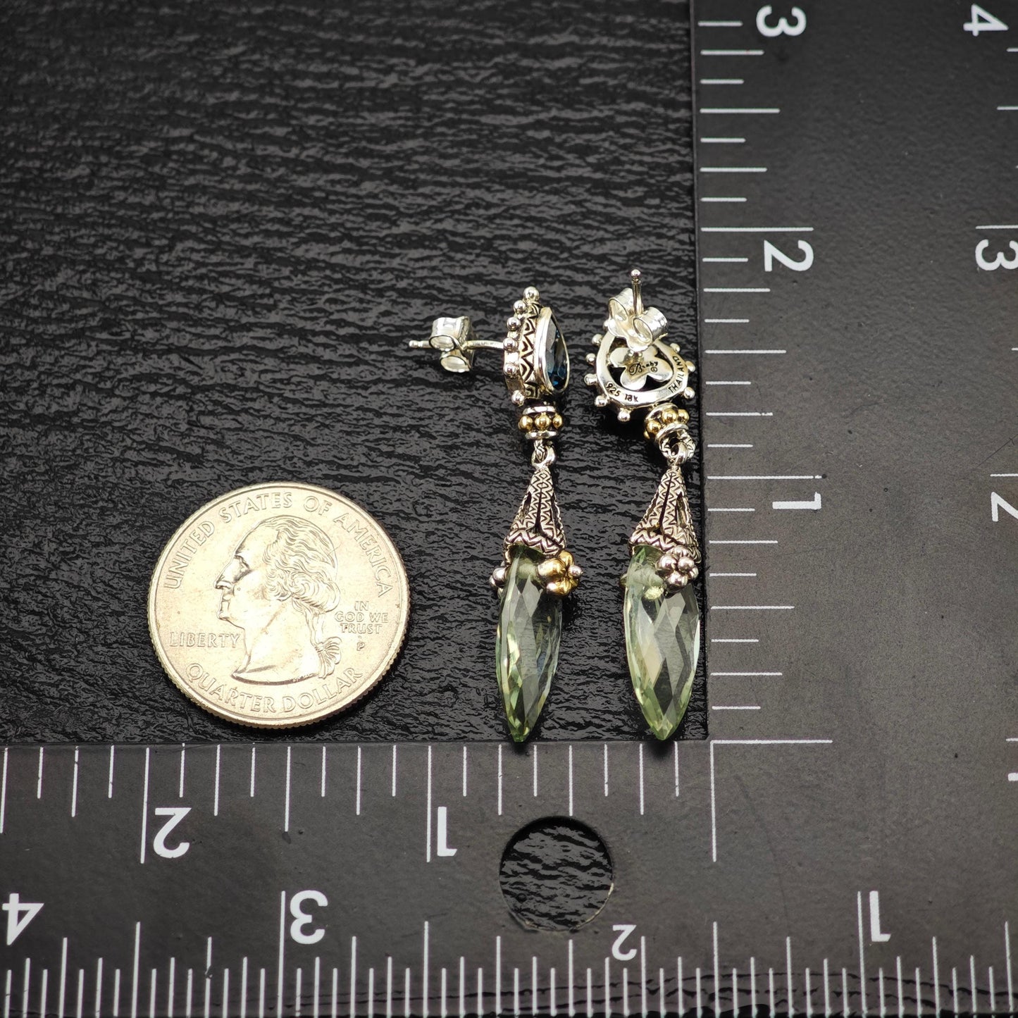 Barbara Bixby Topaz, Quartz 18K Gold Accent Sterling Silver Stud/Dangle Earrings