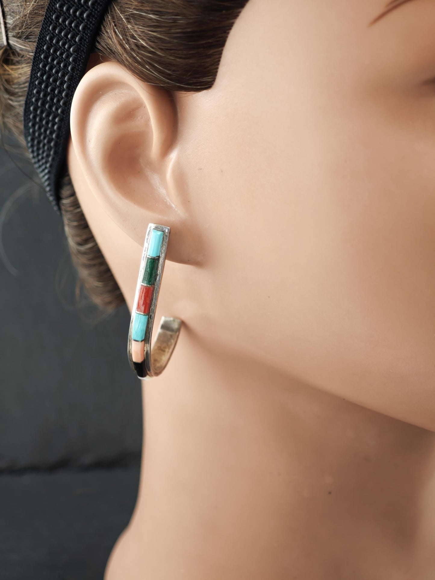 Native American, Hook Stud Earrings Sterling Silver