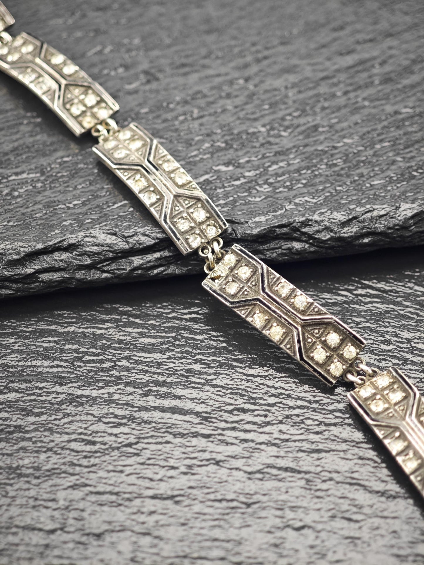 Antique Art Deco Enamel Paste Bracelet Sterling Silver