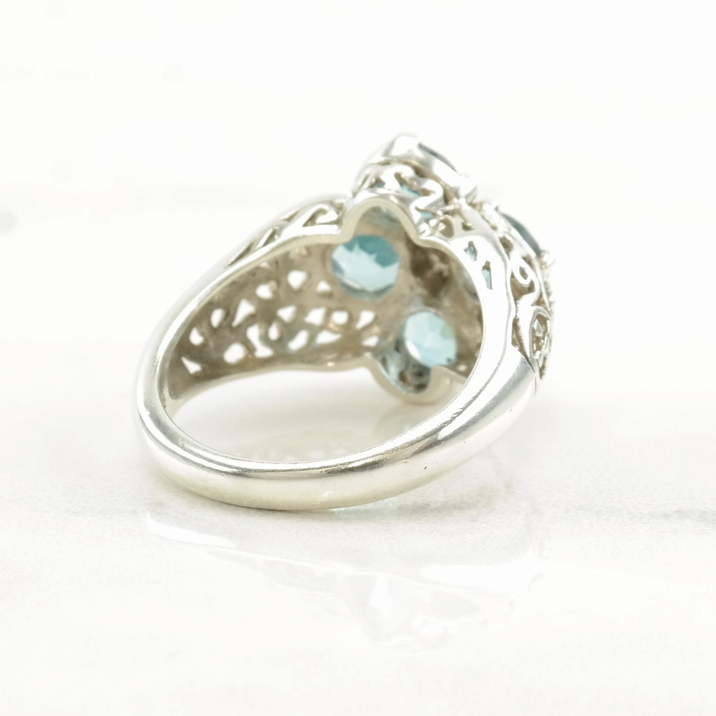 Vintage Sterling Silver Ring Topaz, Sapphire Flower Size 6