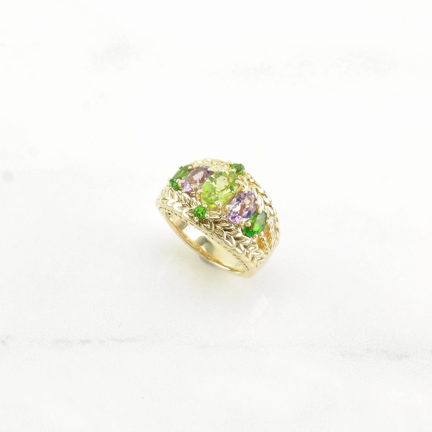 Vintage Michelle Albala Silver Ring Peridot Amethyst, Chrome Diopside Sterling Size 5