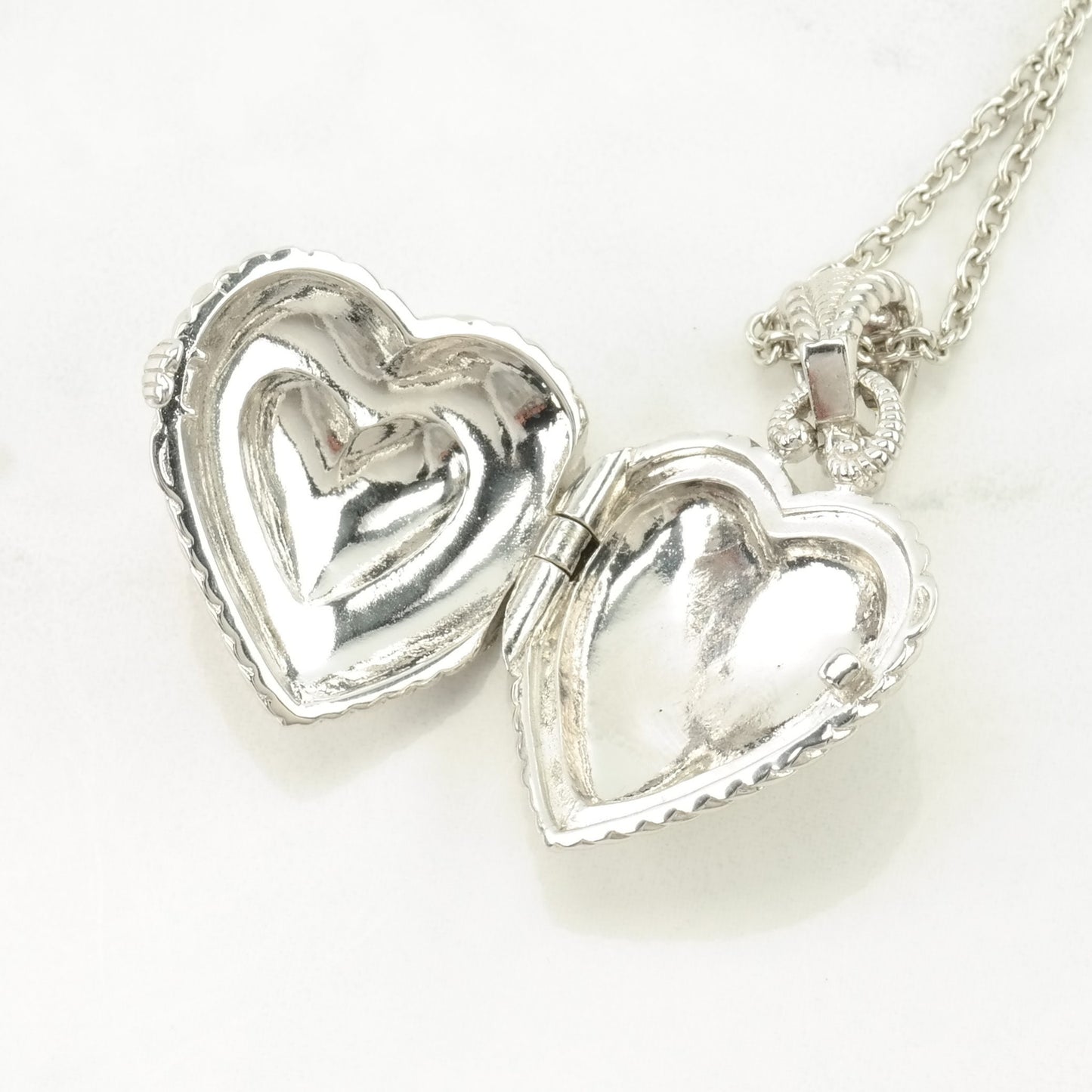 Vintage Judith Ripka Sterling Silver Red Enamel Heart Locket Necklace