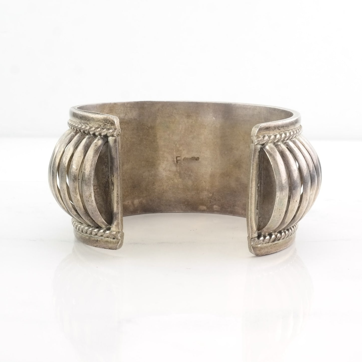 Vintage Sterling Silver Scalloped Cuff Bracelet, Size 7 1/4, 1980s, Signed Native American, Statement Jewelry