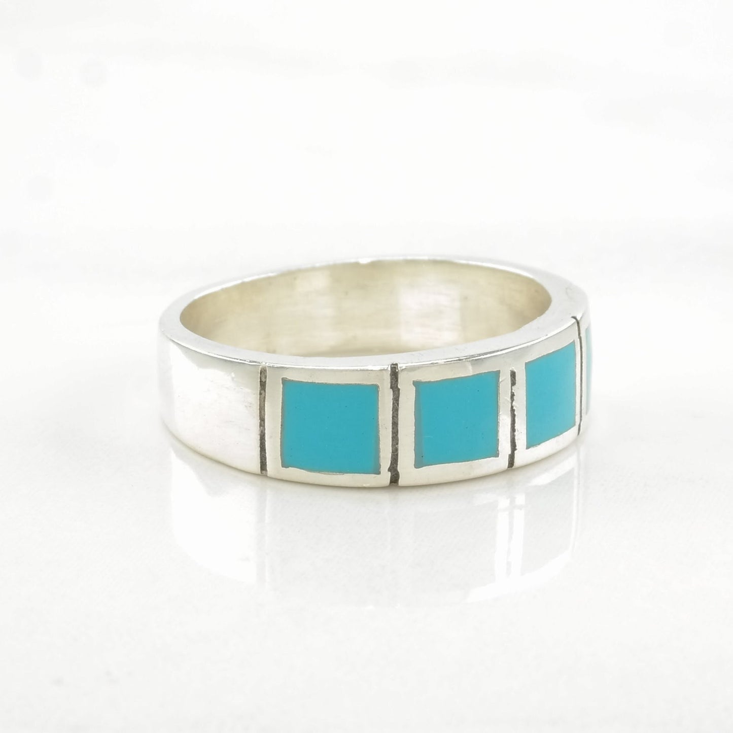 Vintage Southwest Silver Ring Turquoise Inlay Sterling Size 5 3/4