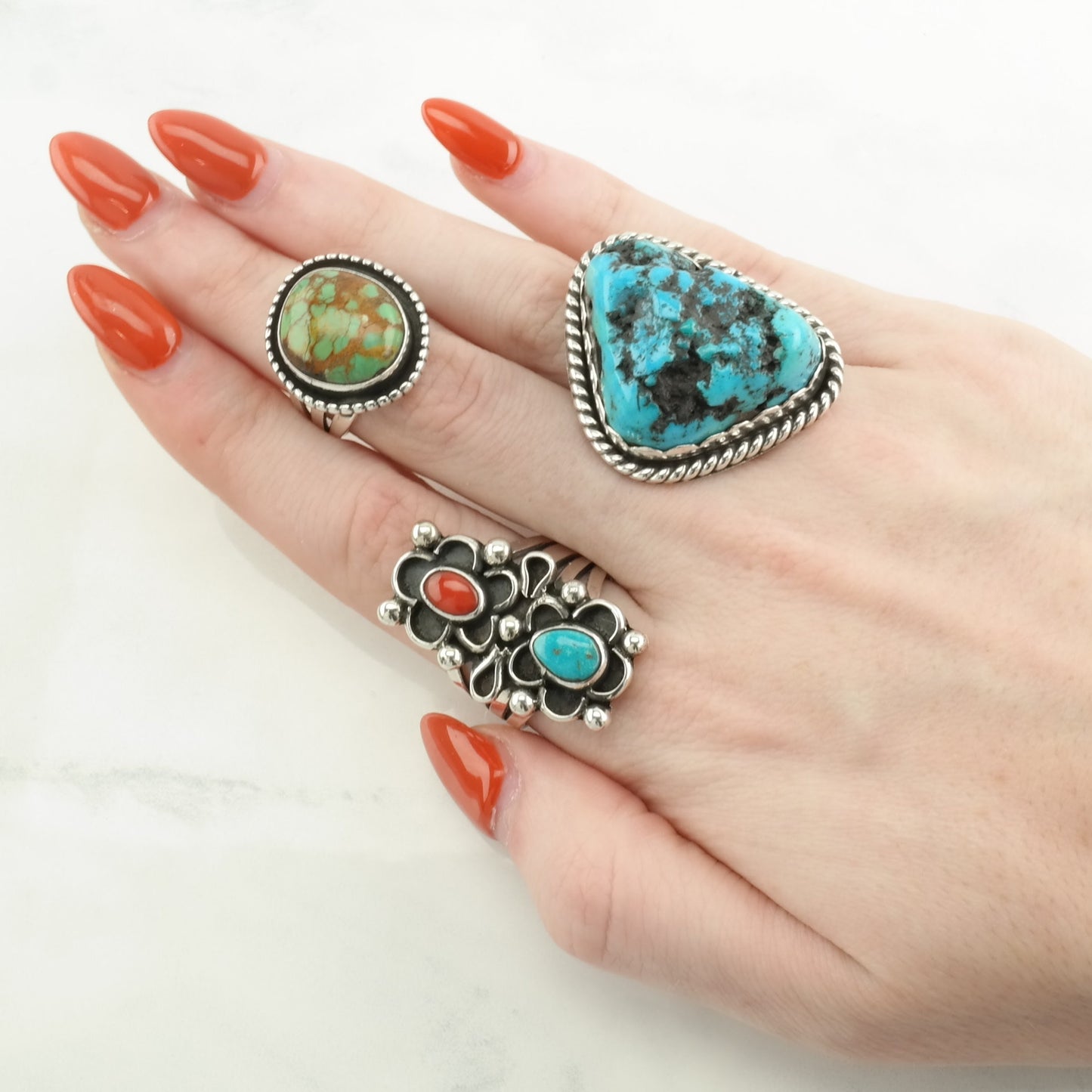 Vintage Southwest Silver Ring Turquoise Large, Kingman Sterling Blue Size 4 1/2