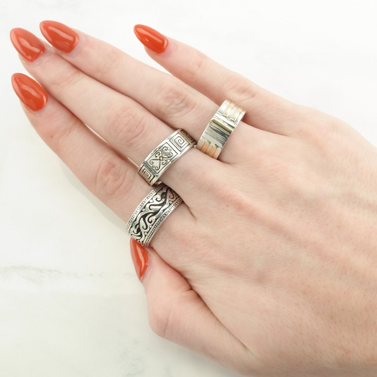 Vintage Ruff Silver Ring Band Gold Toned Accents Sterling Size 6 1/2