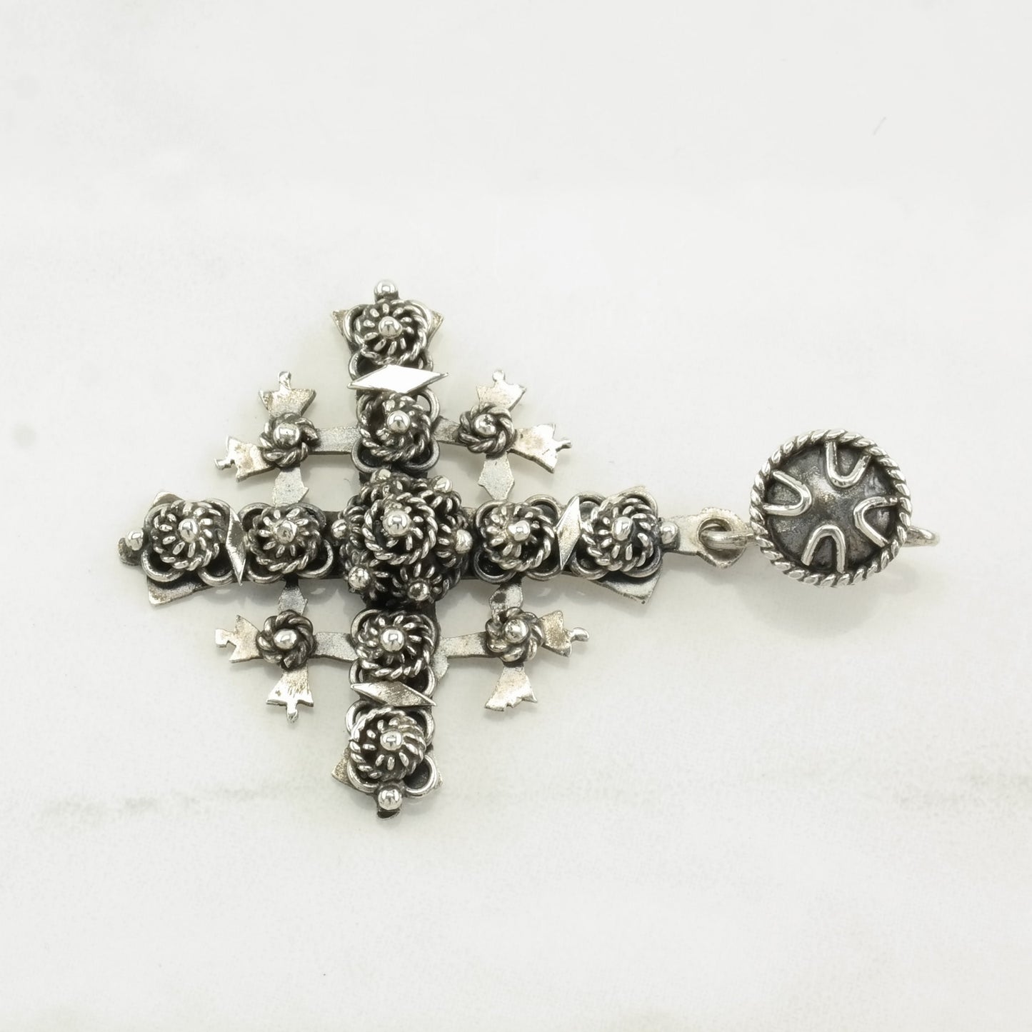 Vintage Jerusalem Cross Cannetille Sterling Silver Pendant