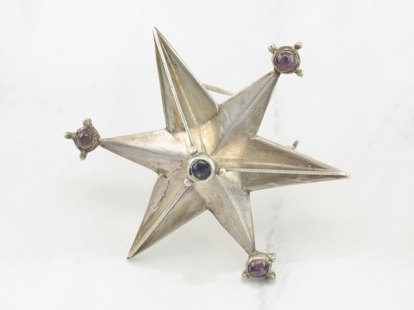 Spratling Taxco Silver Brooch 6 point Star Amethyst Sterling