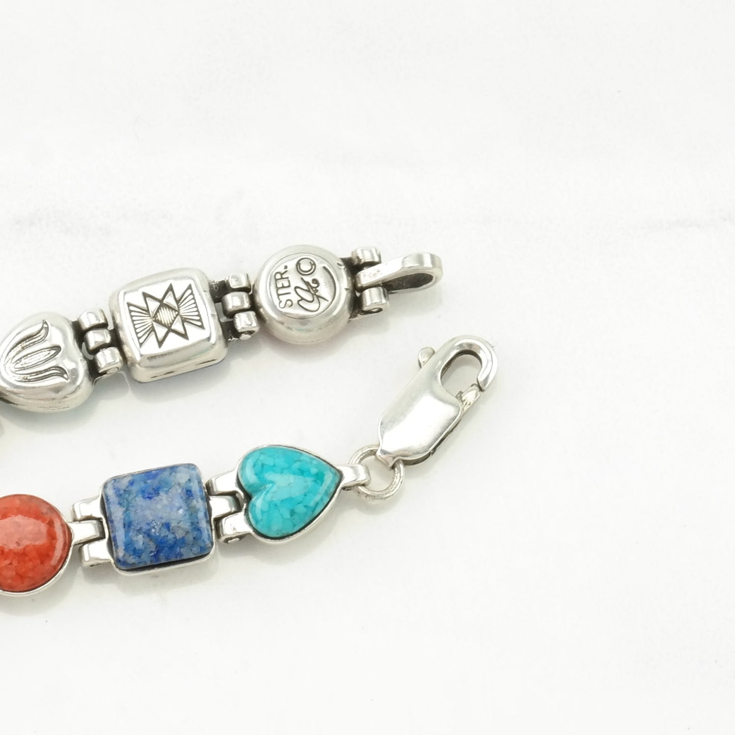 Carolyn Pollack Sterling Silver Link Bracelet Multi Stone Inlay BR2560