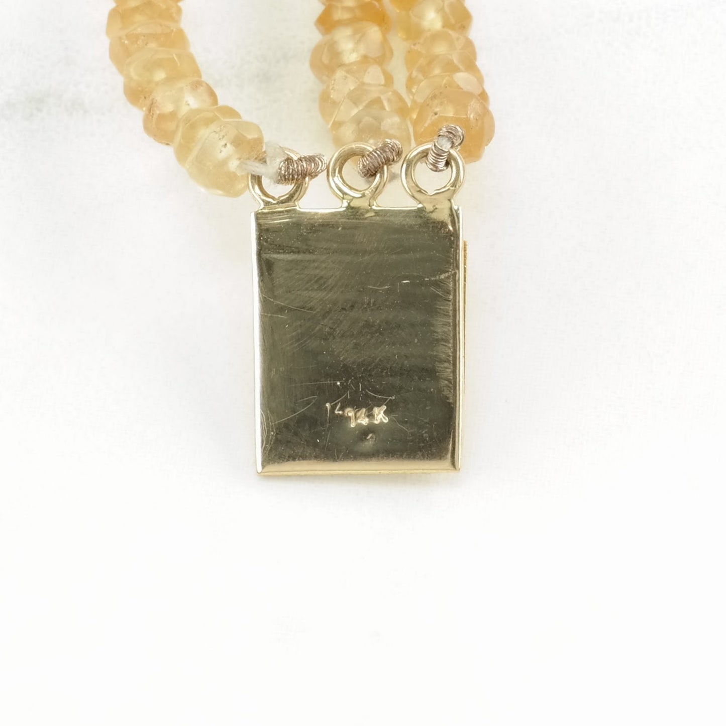 Vintage Sterling Silver Orange Citrine, 14K gold 3 Strand, Bead Necklace