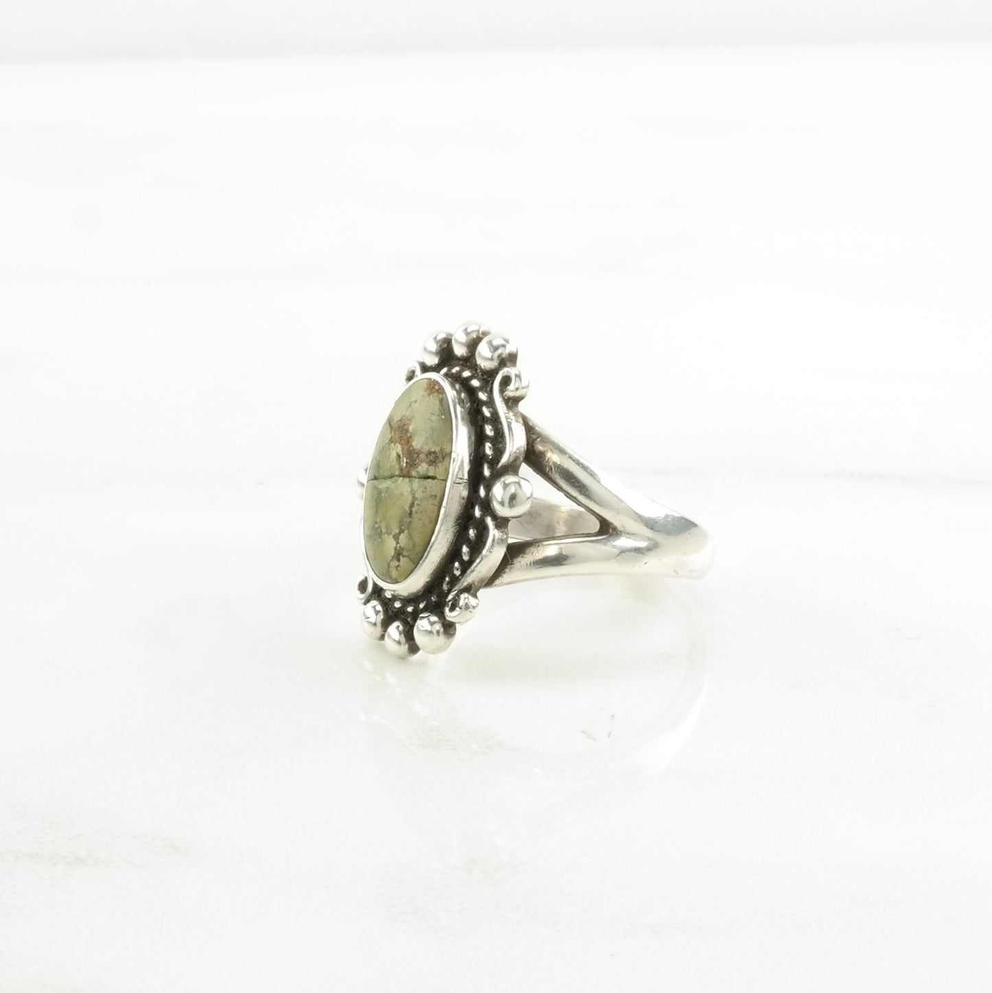 Vintage Native American Silver Ring Turquoise Cracked Sterling Green Size 6 3/4