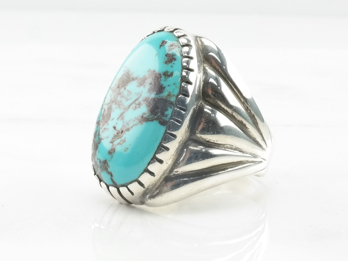 Important Zuni Sterling Silver Ring Turquoise Blue Size 10