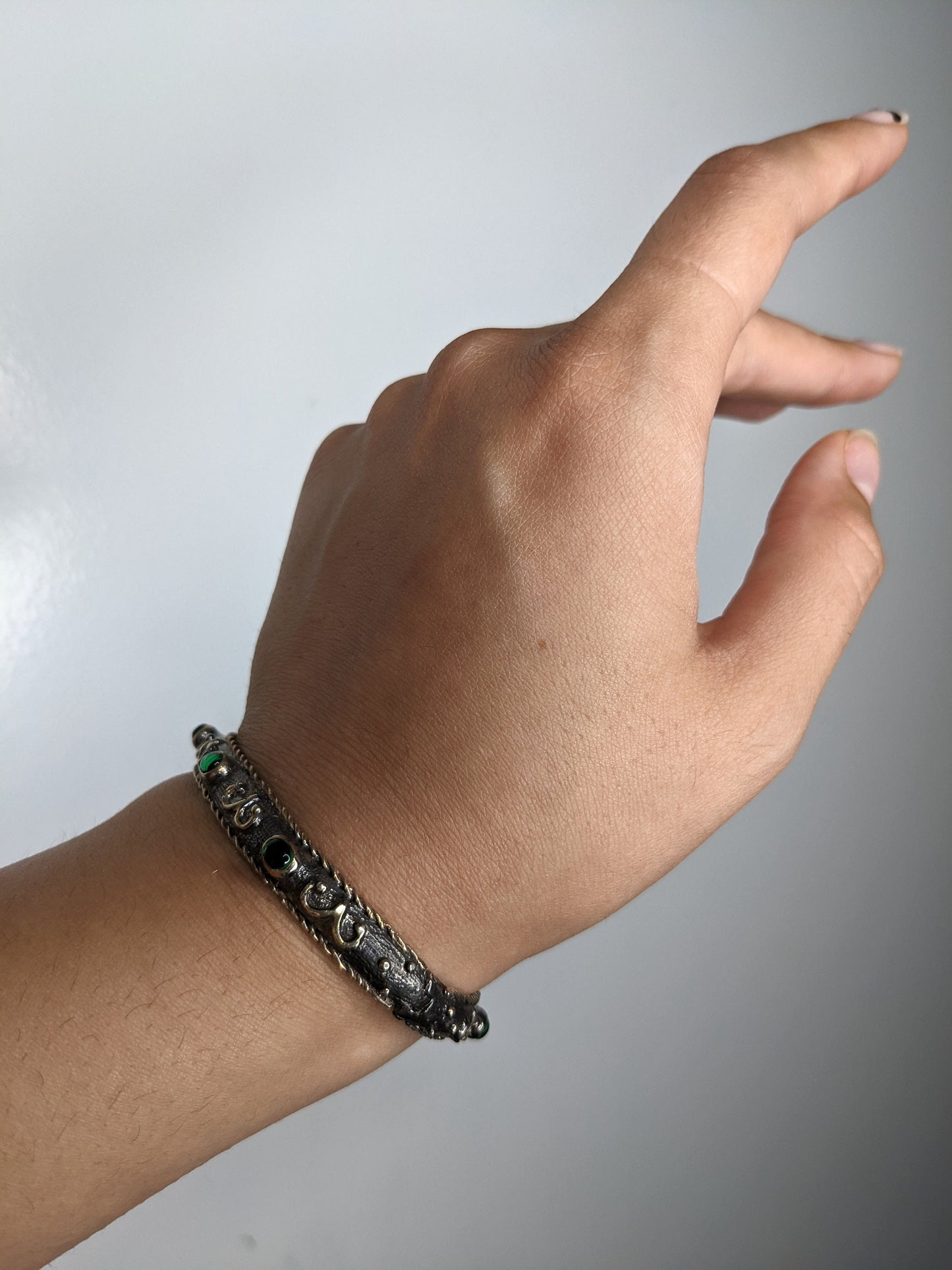 By Sevan Vintage Aries Emerald Sterling Silver Bangle