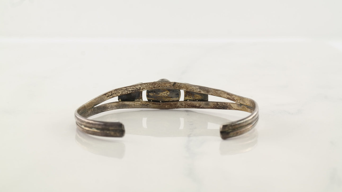 Native American Sterling Silver Cuff Bracelet Blue Turquoise