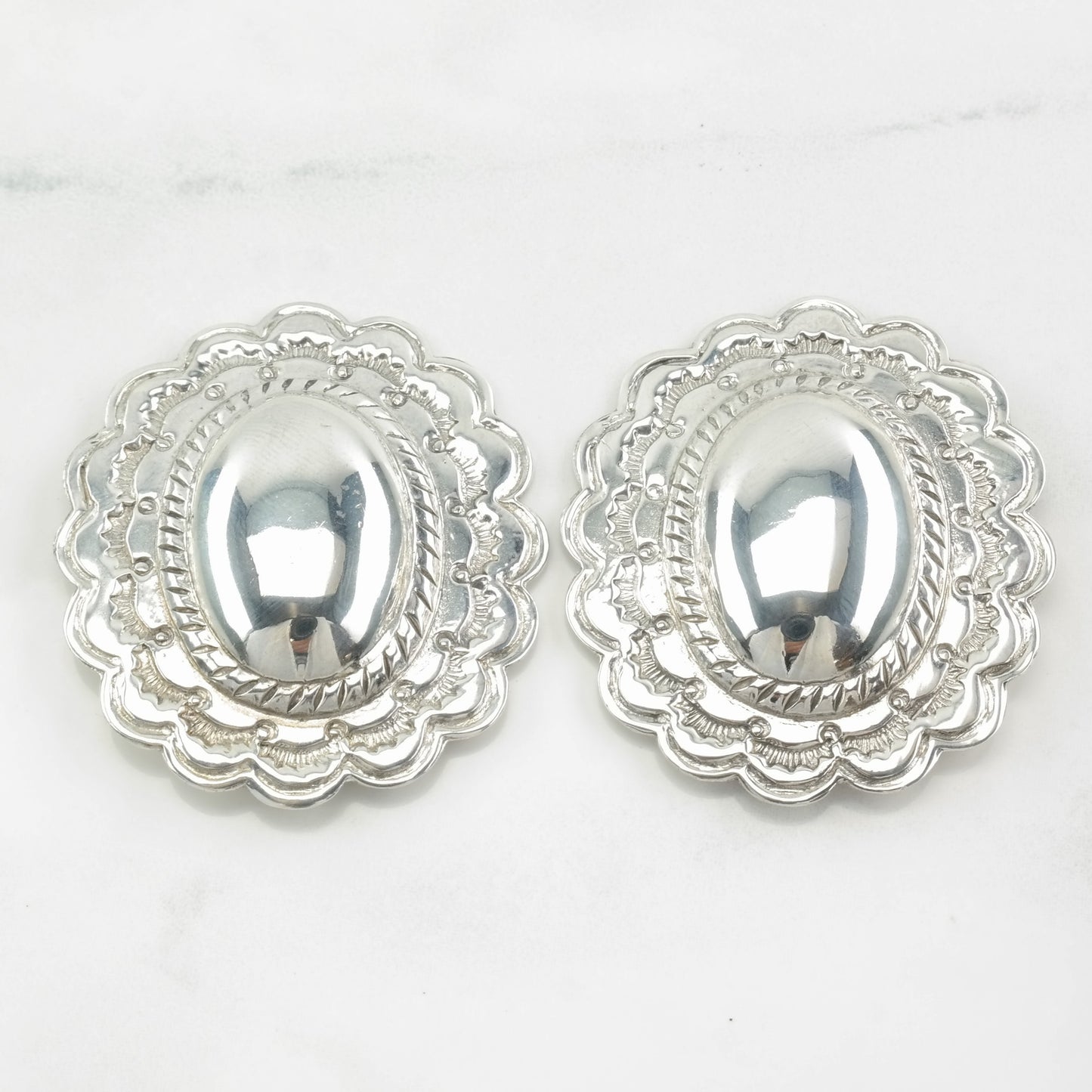Sterling Silver Scallop Stamped Earrings Clip on