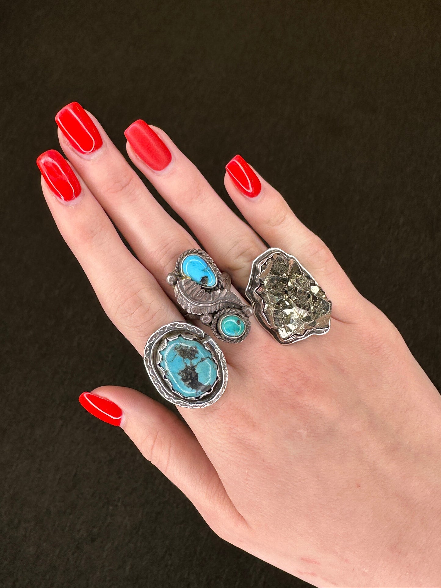 Vintage Southwest Silver Ring Turquoise Oval Sterling Size 6