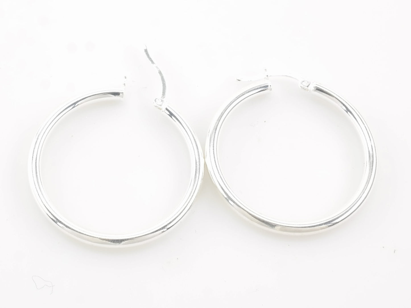 Sterling Silver 3mm Wide Earrings Hoop 1 3/8"